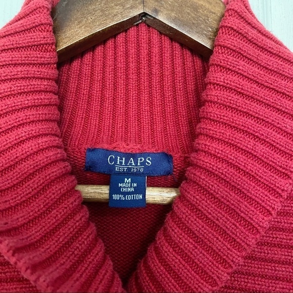 Chaps Nautical Gold Button Red Long Sleeve Sweater - Picture 2 of 6
